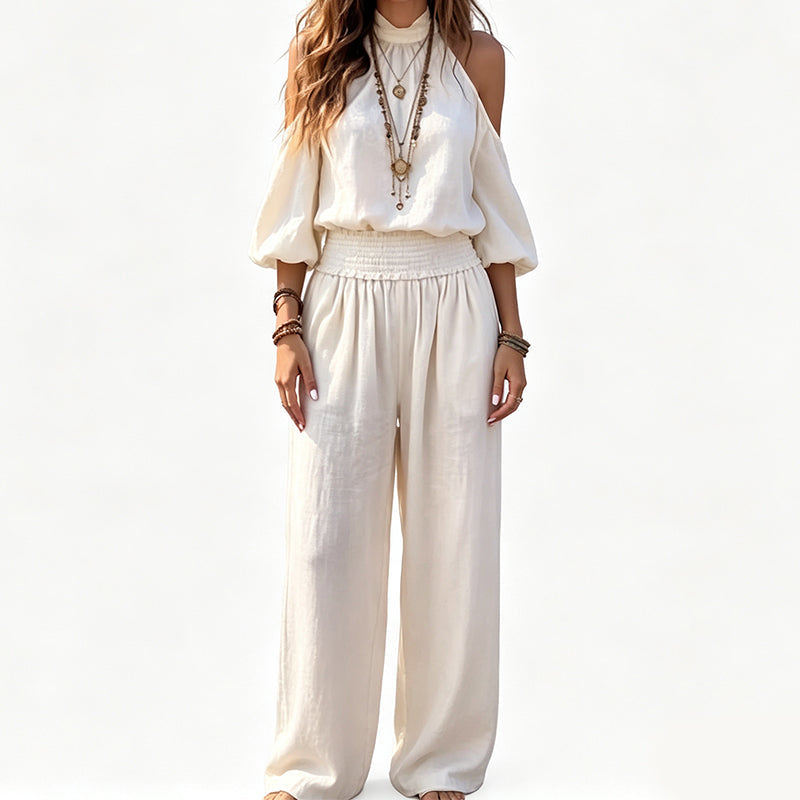 đž NĆi vĂĄllkivĂĄgĂĄsos, nyakba akaszthatĂł felsĆ Ă©s szĂ©les szĂĄrĂș nadrĂĄg szett â Boho elegancia & lenvĂĄszon-szerƱ lĂ©gĂĄteresztĆ kĂ©pessĂ©g âš