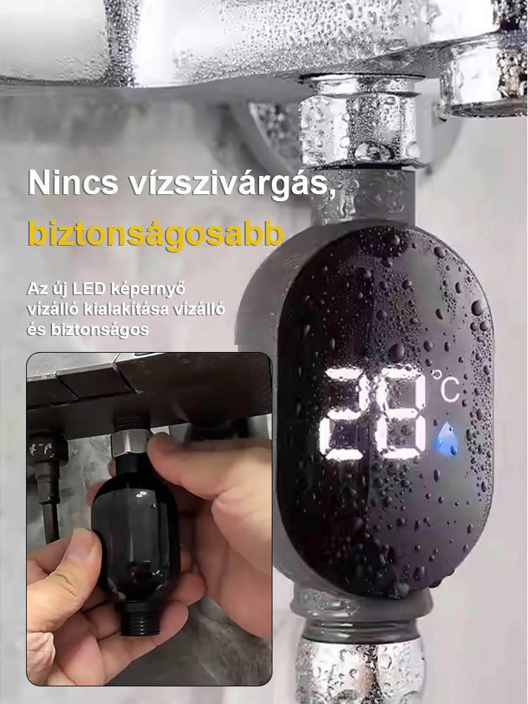 Intelligens vízálló zuhanyfej hőmérséklet-kijelzővel