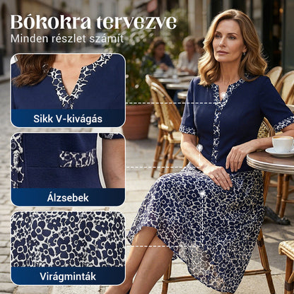 💥50% árcsökkentés 🧥💼 Divatos, két részesnek tűnő egyberuha🌸✨ A-vonalú virágmintás ruha – a könnyed elegancia maga, minden testalkatra!