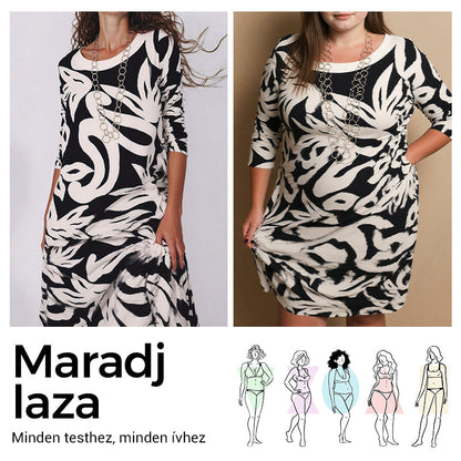 🌼Elegáns, bő, kerek nyakú, mintás női ruha