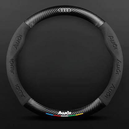 TrackVibe | Fekete karbon velúr kormánykerék borítás – Csúszásgátló és kopásálló