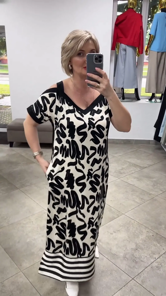 🔥 V-nyakú, légáteresztő csíkos divatruha