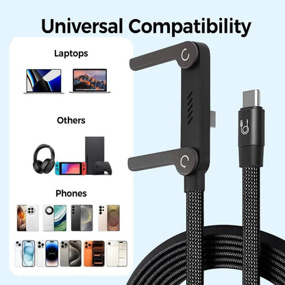📱 240 W-os fonott gyorstöltő kábel beépített telefontartóval - Új 2026-os összecsukható, tartós USB-C Type-C kábel (2 db-os csomag)