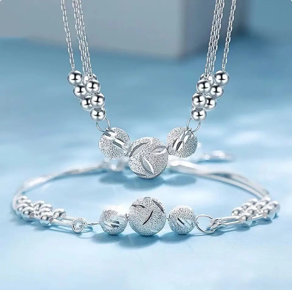 🎁🔥[Nyaklánc + Karkötő]✨Ékszer szett gravírozott ezüst nyaklánccal