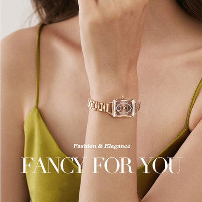 💎Divatos, szögletes női karóra rozéaranyból, gyémántokkal