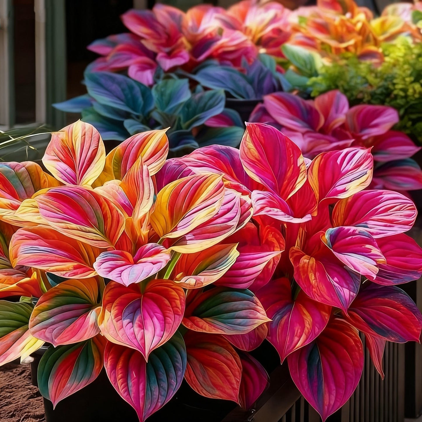 🌈🔥 Limitált kiadású Szivárványos Láng Hosták - Ritka Többszínű Lombozat, Kizárólag Üzletünkben 🌸