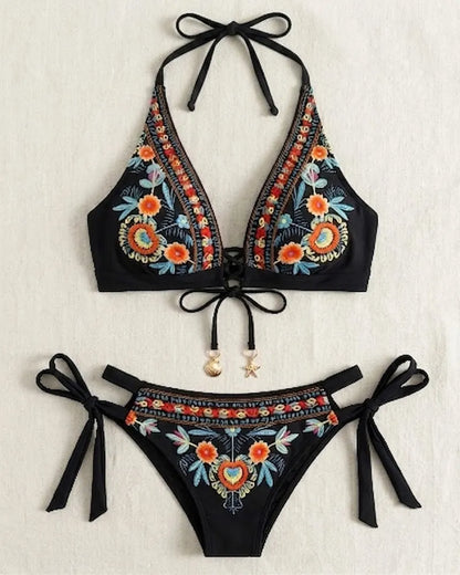 Női etnikai virágmintás bikini szett