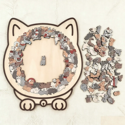 🎅🎄Fából készült macska alakú kirakó, 135 darabos, Morandi színekben🐱🎁
