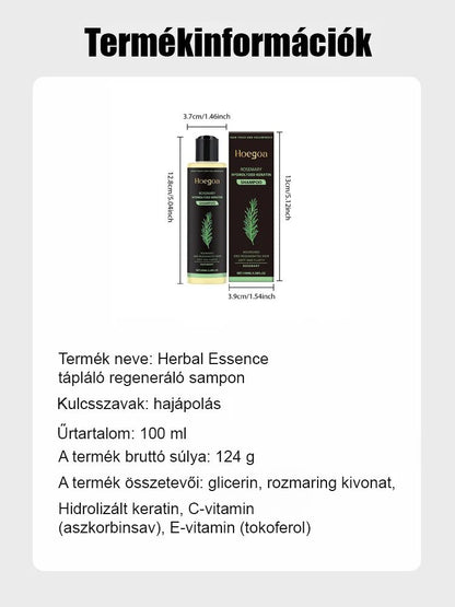 Minél kevesebb a haj, annál jobb a hatás: gyógynövényes esszenciával tápláló és helyreállító sampon.