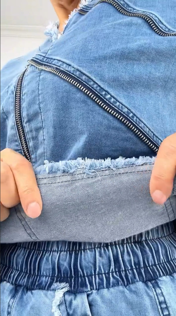 Női vintage farmer cipzáras öltöny