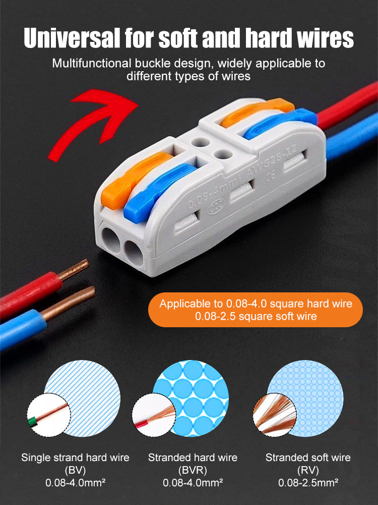 Gyorscsatlakozó, kábelcsatlakozó, univerzális kemény és puha kábelekhez, otthoni és munkahelyi használatra alkalmas, két szín közül választhat