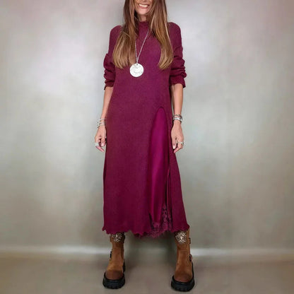 Valérie™ szett egy bájos szaténruhával és hosszú, kézzel készített pulóverrel / Időtlen elegancia minden részletében!