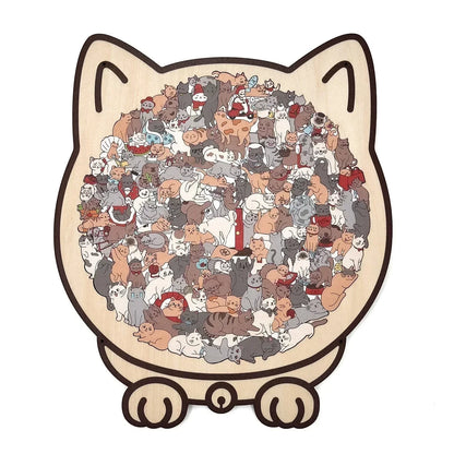 🎅🎄Fából készült macska alakú kirakó, 135 darabos, Morandi színekben🐱🎁