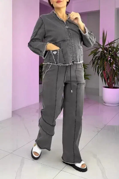 Női vintage farmer cipzáras öltöny