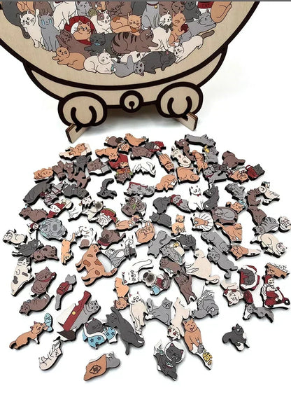 🎅🎄Fából készült macska alakú kirakó, 135 darabos, Morandi színekben🐱🎁