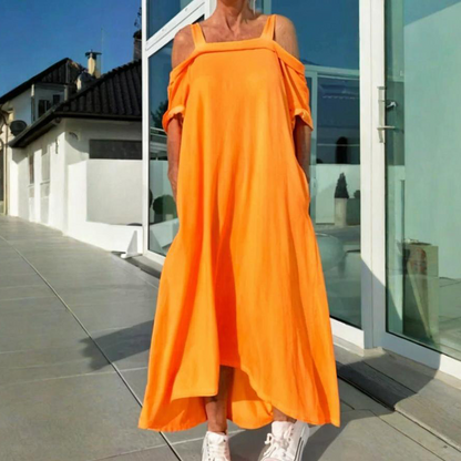 🏖️Különleges nyári ajánlatok🌴Női lezser maxi ruha hideg vállakkal