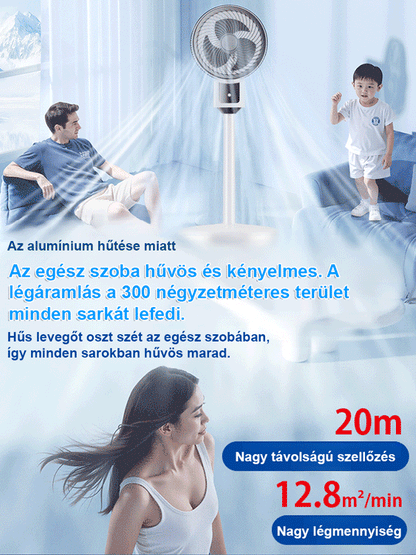 Halk nélküli, energiatakarékos, körkörös forgású álló ventilátor