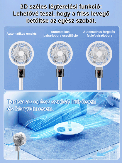 Halk nélküli, energiatakarékos, körkörös forgású álló ventilátor