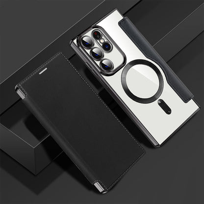 📱Új bőr flip tok Samsung mobiltelefonhoz