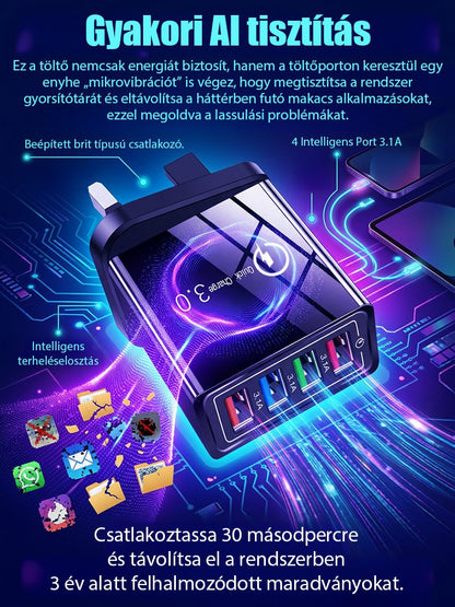 【Növelje a telefon akkumulátorának élettartamát】 Négyportos utazótöltő