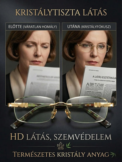 【Kézzel csiszolt】Bambuszlevélzöld természetes összetevős kristály olvasószemüveg