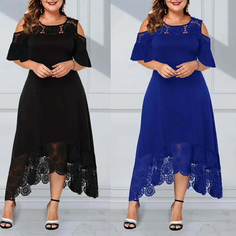Női Elegáns hideg váll csipke szegély ruha