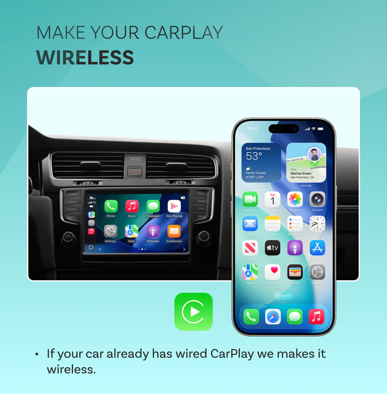 OttoSafe Cam 3 az 1-ben dupla autós kamera és vezeték nélküli CarPlay adapter