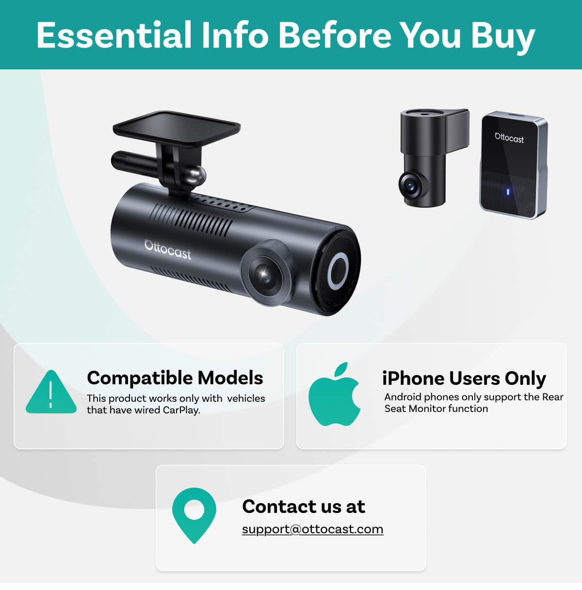 OttoSafe Cam 3 az 1-ben dupla autós kamera és vezeték nélküli CarPlay adapter