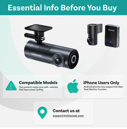 OttoSafe Cam 3 az 1-ben dupla autós kamera és vezeték nélküli CarPlay adapter