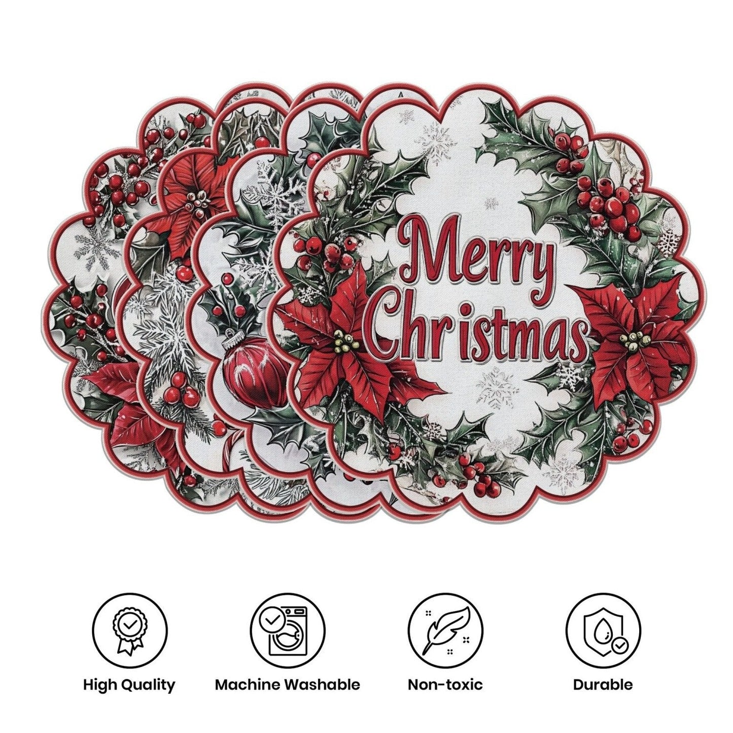 10 szt. Zimowe podkładki w kształcie poinsecji i szyszek sosnowych, podkładki na stół z antypoślizgowej tkaniny