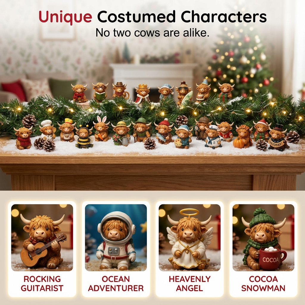 24 dagars jul adventskalender blindask bedårande höglandskor PVC ornament nedräkning presentset