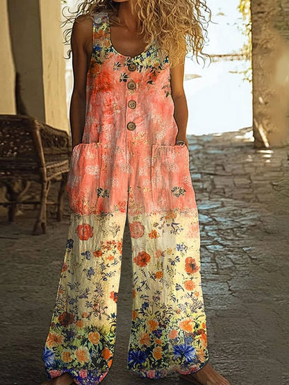 Női lezser vintage virágmintás patchwork overál