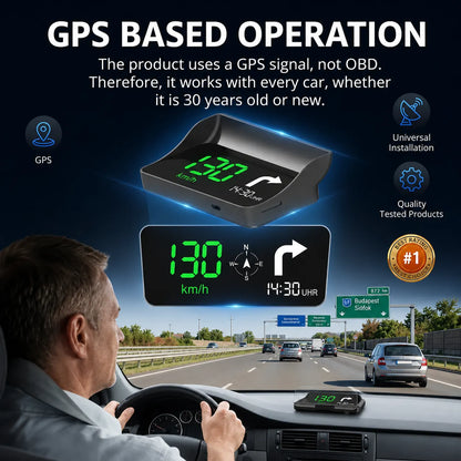 Digitális autósebességmérő head-up kijelzővel (HUD) és GPS navigációval