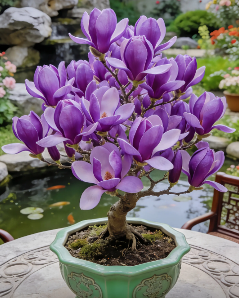 Magnolia liliiflora hagymái (lila orchideák) 🌸 A virágok elrejtik a leveleket, az illat betölti a levegőt