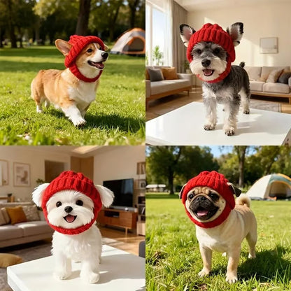 🐾Piros kutyasapka akrilfonalból - Meleg téli sapka