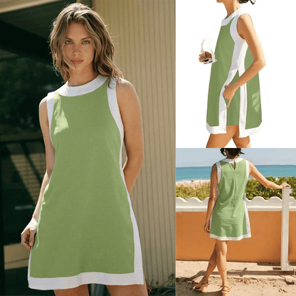 👗Női lezser színes blokkos ujjatlan felsők, rövidnadrágok zsebbel🥰