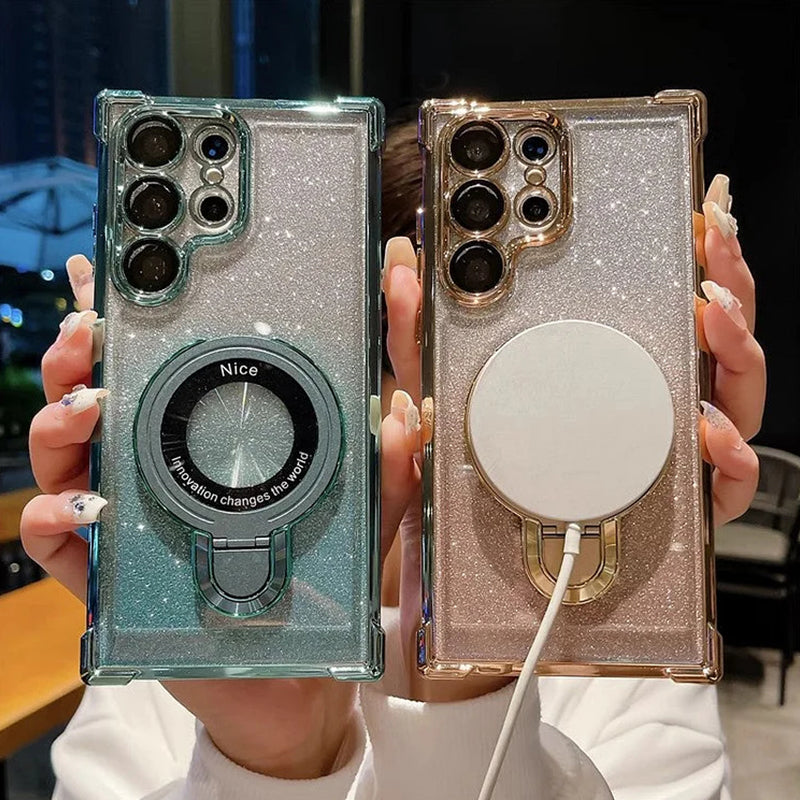 Mágneses gradiens mágneses csillogó mobiltelefon tokok Samsung S22/23/24 telefonhoz