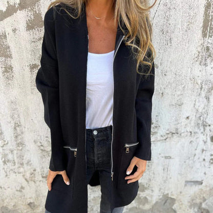 Alkalmi divatos, hosszú ujjú, cipzáras kabát kapucnival