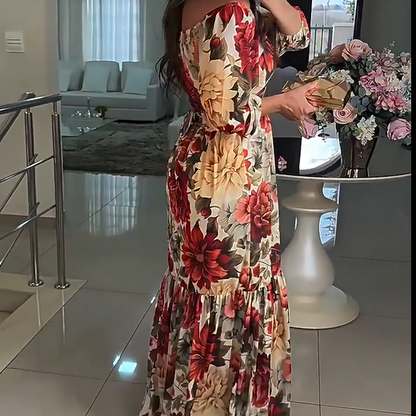 💃Riszírozott V-nyakú, virágos női ruhák