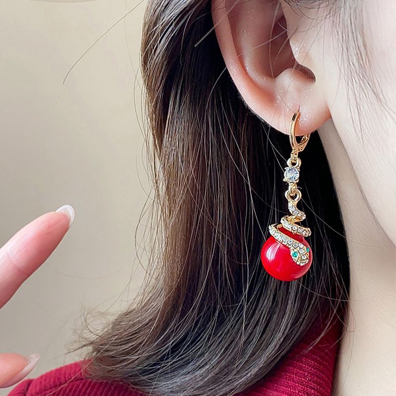 🐍Különleges újévi ajánlat🎀 Aranyozott gyöngyház kígyó fülbevaló