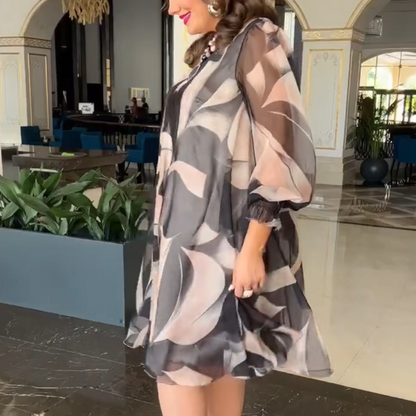 👗Folyó kerek nyakú ruha hosszú ujjakkal és nyomtatással