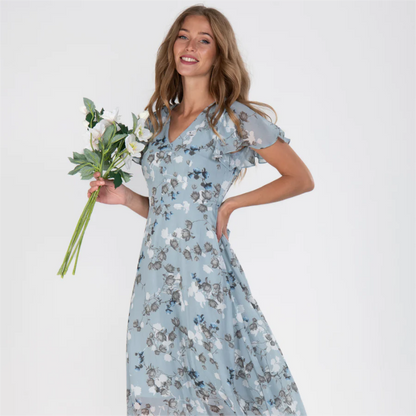 🌸 Könnyű, rövid ujjú, virágmintás maxiruha【M-3XL】