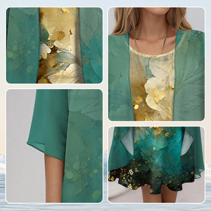 🔥👗Elegáns, kétrészes, virágmintás sifon ruhák