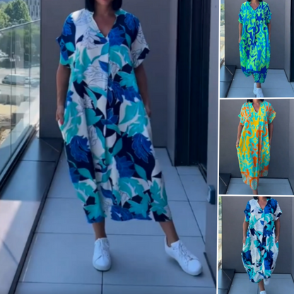 🌿Elegáns női ruha V-nyakú mintával