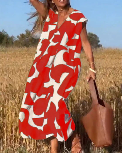 💕Ujjatlan V-nyakú nyomott ruha