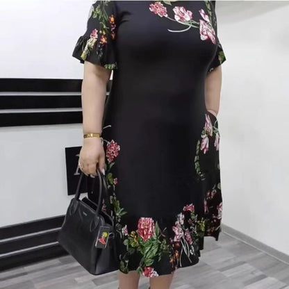 🌺Elegáns, túlméretezett nyomtatott, fodros ruha