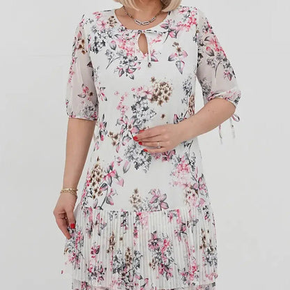 Elegáns, rövid ujjú, rakott hosszú ruha nőknek