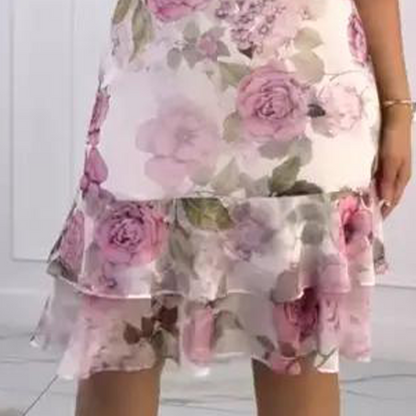 🌺Rózsaszín sifon ruha fodrokkal