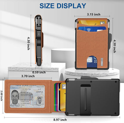 🎁AirTag pénztárca férfiaknak – felnyíló alumínium tok, pénzcsipesz, vékony bőrrekeszek, hitelkártyatartó, RFID-blokkoló, minimalista, kétrét hajtogatható pénztárca