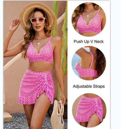 🔥👙Magas derekú bikiniszettek női hasleszorító kockás💖